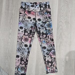 Evolution and Creation Sugar Skull Floral Capris - Black, Pink, Blue